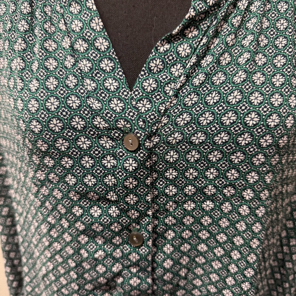 J. Jill 2X Green Boho Print Button Front Long Sleeve Tunic Top Plus Size - Picture 2 of 9